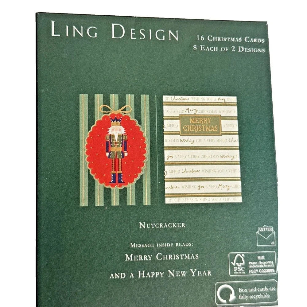 Ling Design Luxury Nutcracker Merry Christmas Cards 2 Different Designs 16 Cards